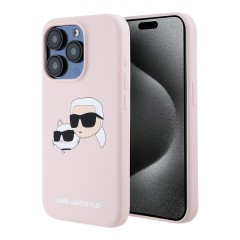 Karl Lagerfeld для iPhone 15 Pro Max чехол Liquid Silicone NFT Karl &amp; Choupette Head Hard Pink (MagSafe)