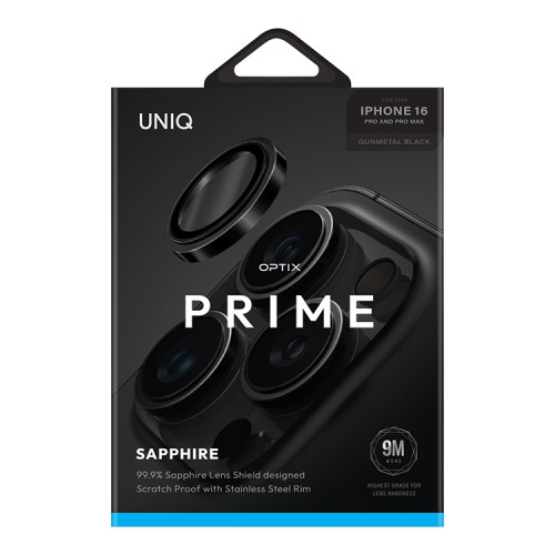 Uniq стекло для iPhone 16 Pro/16 Pro Max OPTIX Camera Lens PRIME Sapphire Stainless steel Black