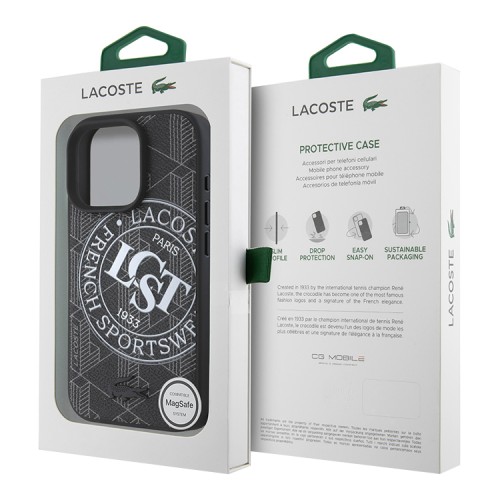 Lacoste для iPhone 16 Pro чехол PC/TPU&PVC Sportswear Black (MagSafe)