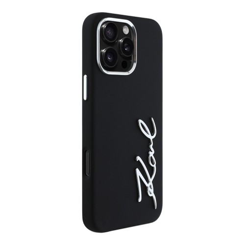 Karl Lagerfeld для iPhone 16 Pro чехол Liquid silicone Signature Metal logo & Camera frame Hard Black