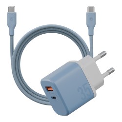 Energea СЗУ Bazic GoPort Velox Kit GaN35, USB-C+USB-A +кабель Weave USB-C to C 1.5m Bubblegum