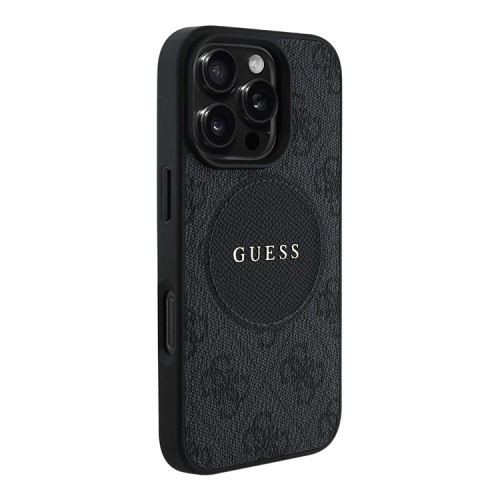 Guess для iPhone 16 Pro Max чехол PU 4G with Round Patch Metal logo Hard Black (MagSafe)