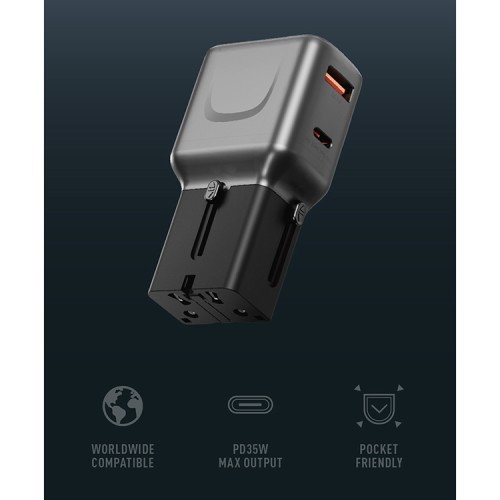 Energea СЗУ TravelGo adapter 35, USB-C + USB-A, PD35W/PPS33W Gunmetal