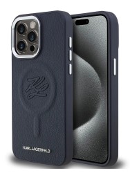 Karl Lagerfeld для iPhone 15 Pro Max чехол PU-кожа Initials & Metal logo Hard Navy (MagSafe)