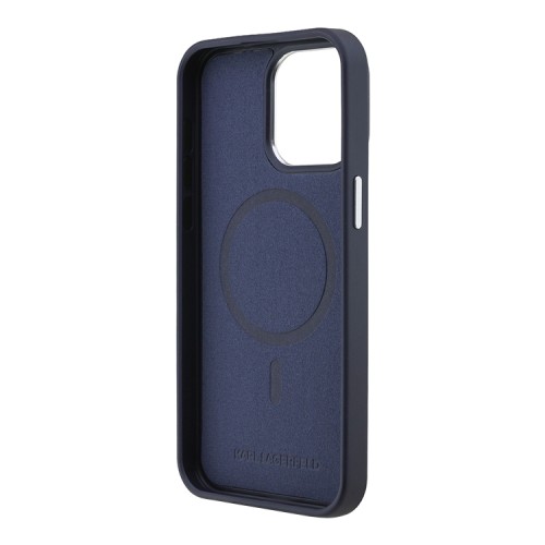 Karl Lagerfeld для iPhone 15 Pro Max чехол PU-кожа Initials & Metal logo Hard Navy (MagSafe)