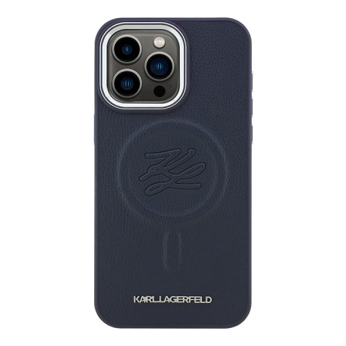 Karl Lagerfeld для iPhone 15 Pro Max чехол PU-кожа Initials & Metal logo Hard Navy (MagSafe)