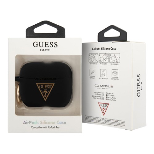 Чехол Guess Silicone case Triangle logo с кольцом для Airpods Pro, черный