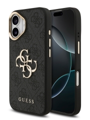Guess для iPhone 17 чехол PU 4G Big metal logo Gold camera Hard Black