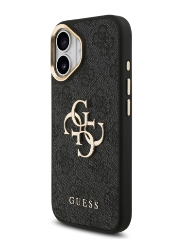 Guess для iPhone 17 чехол PU 4G Big metal logo Gold camera Hard Black