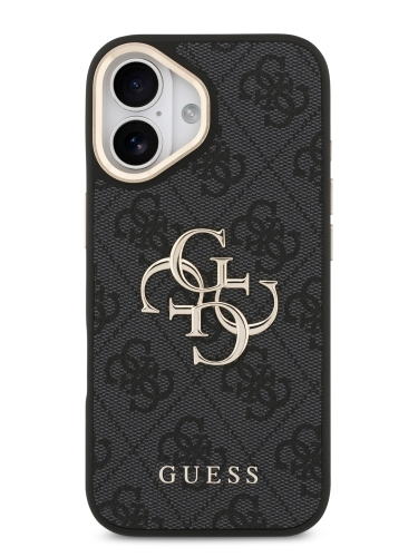 Guess для iPhone 17 чехол PU 4G Big metal logo Gold camera Hard Black