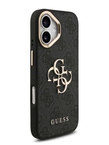 Guess для iPhone 17 чехол PU 4G Big metal logo Gold camera Hard Black