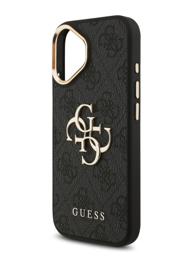 Guess для iPhone 17 чехол PU 4G Big metal logo Gold camera Hard Black