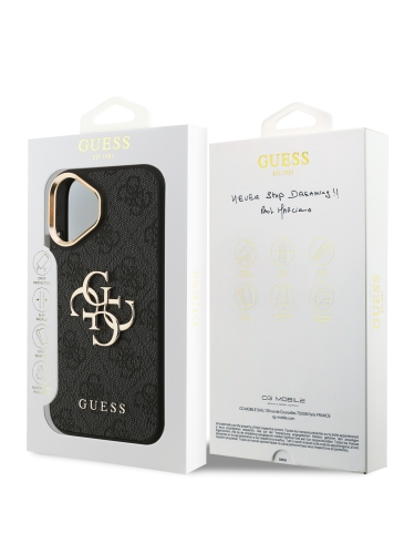 Guess для iPhone 17 чехол PU 4G Big metal logo Gold camera Hard Black