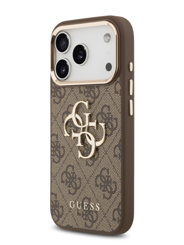 Guess для iPhone 17 Pro Max чехол PU 4G Big metal logo Gold camera Hard Brown