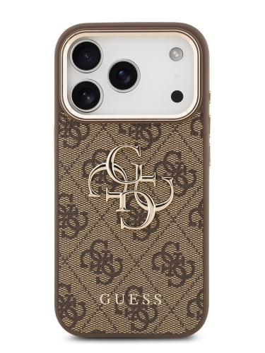 Guess для iPhone 17 Pro Max чехол PU 4G Big metal logo Gold camera Hard Brown