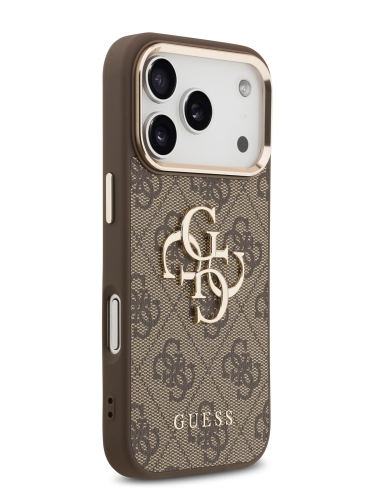 Guess для iPhone 17 Pro Max чехол PU 4G Big metal logo Gold camera Hard Brown