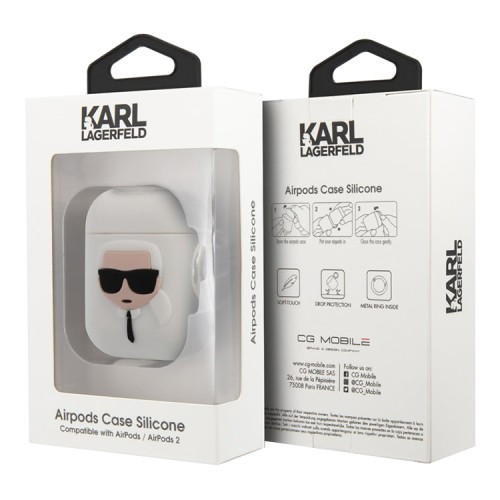 Чехол Karl Lagerfeld Silicone с кольцом для Airpods 1/2, белый