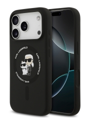 Karl Lagerfeld для iPhone 17 Pro чехол Liquid Silicone NFT Karl &amp; Choupette Hard Black (MagSafe)