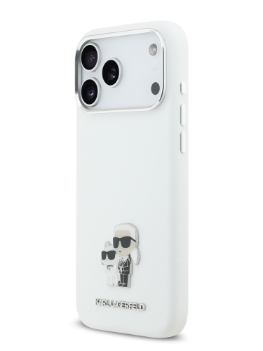Karl Lagerfeld для iPhone 17 Pro Max чехол Liquid silicone NFT Karl & Choupette Metal pin & Camera Hard White