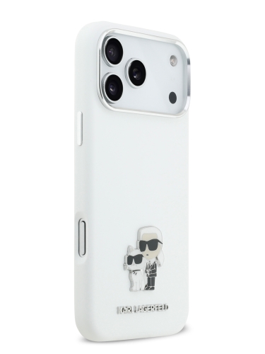Karl Lagerfeld для iPhone 17 Pro Max чехол Liquid silicone NFT Karl & Choupette Metal pin & Camera Hard White