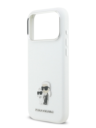 Karl Lagerfeld для iPhone 17 Pro Max чехол Liquid silicone NFT Karl & Choupette Metal pin & Camera Hard White