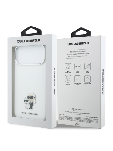 Karl Lagerfeld для iPhone 17 Pro Max чехол Liquid silicone NFT Karl & Choupette Metal pin & Camera Hard White