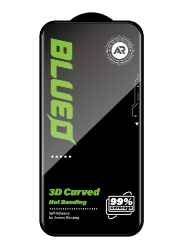 BlueO стекло для iPhone 17 Pro/17/16 Pro, 3D AR Curved Hot Bending Self-Adhensive Black (+inst)