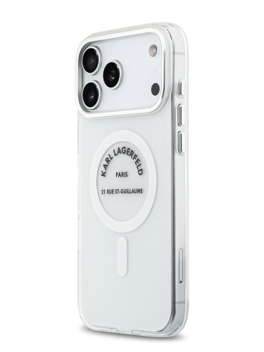 Karl Lagerfeld для iPhone 17 Pro чехол IML RSG logo Metal camera Hard Transparent (MagSafe)