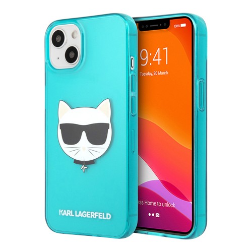 Karl Lagerfeld TPU FLUO Choupette Hard чехол для iPhone 13 mini, голубой