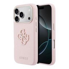 Guess для iPhone 17 Pro чехол Saffiano Full Wrapped 4G Big Resin logo Metal Cam Hard Pink