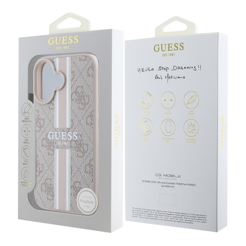 Guess для iPhone 16 чехол PU 4G Stripes Hard Pink (MagSafe)