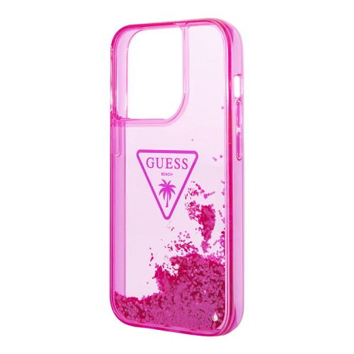 Чехол Guess Liquid glitter Triangle logo Hard Translucent для iPhone 14 Pro Max, фуксия