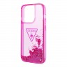 Чехол Guess Liquid glitter Triangle logo Hard Translucent для iPhone 14 Pro Max, фуксия