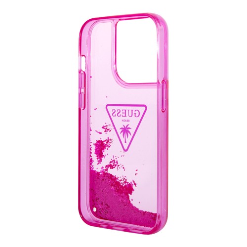 Чехол Guess Liquid glitter Triangle logo Hard Translucent для iPhone 14 Pro Max, фуксия