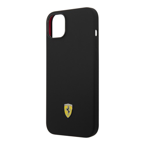 Чехол Ferrari Liquid Silicone with metal logo Hard для iPhone 14, черный (MagSafe)