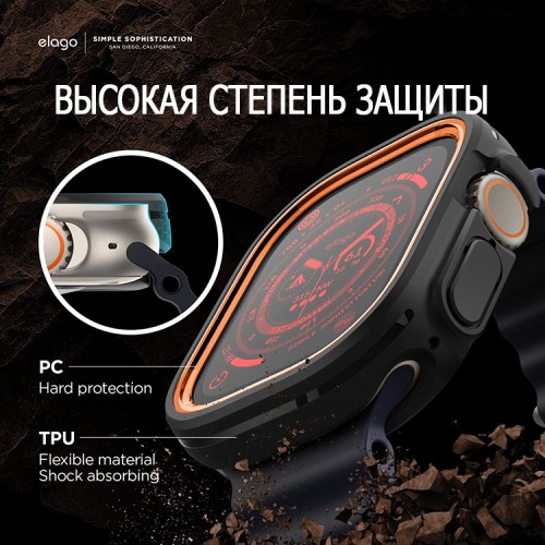 Чехол Elago DUO case для Apple Watch Ultra 49 мм, черный/оранжевый