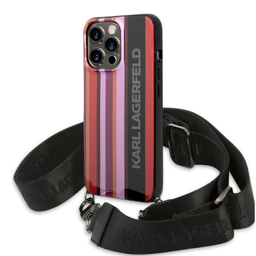 Чехол Lagerfeld Crossbody PC/TPU Color stripes with Strap Hard для iPhone 13 Pro Max, розовый