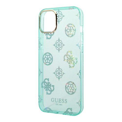 Чехол Guess Peony glitter Electroplated camera Hard для iPhone 14, Turquoise