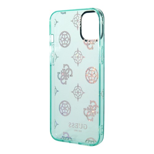 Чехол Guess Peony glitter Electroplated camera Hard для iPhone 14, Turquoise