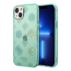 Чехол Guess Peony glitter Electroplated camera Hard для iPhone 14, Turquoise