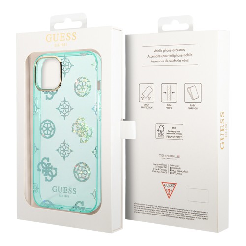 Чехол Guess Peony glitter Electroplated camera Hard для iPhone 14, Turquoise