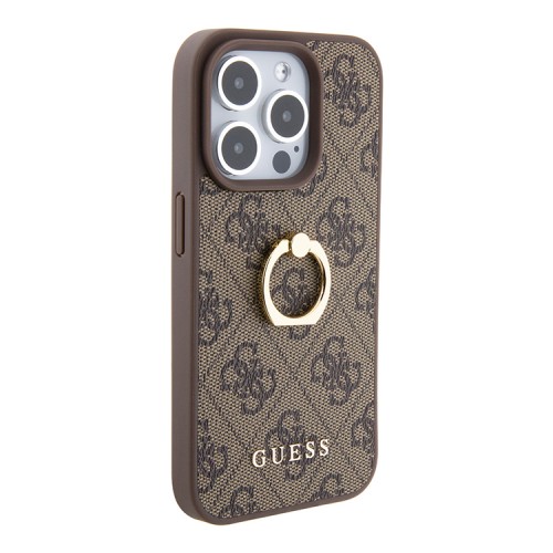 Guess для iPhone 15 Pro Max чехол PU 4G + Ring Hard Brown