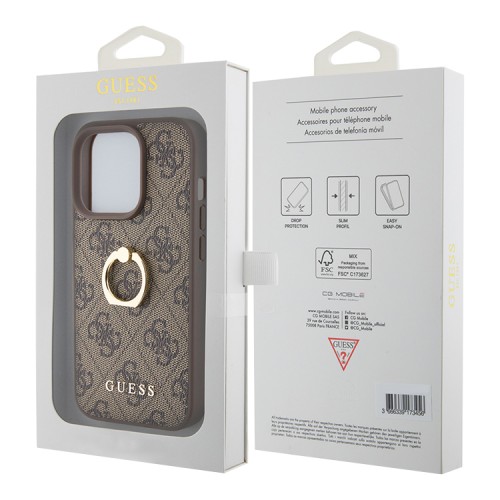 Guess для iPhone 15 Pro Max чехол PU 4G + Ring Hard Brown