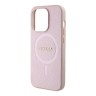 Guess для iPhone 15 Pro чехол PU Saffiano with metal logo Hard Pink (MagSafe)