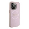 Guess для iPhone 15 Pro чехол PU Saffiano with metal logo Hard Pink (MagSafe)