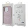 Guess для iPhone 15 Pro чехол PU Saffiano with metal logo Hard Pink (MagSafe)