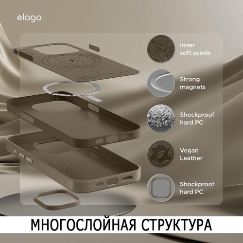 Elago для iPhone 15 Pro чехол PU Leather Taupe (MagSafe)