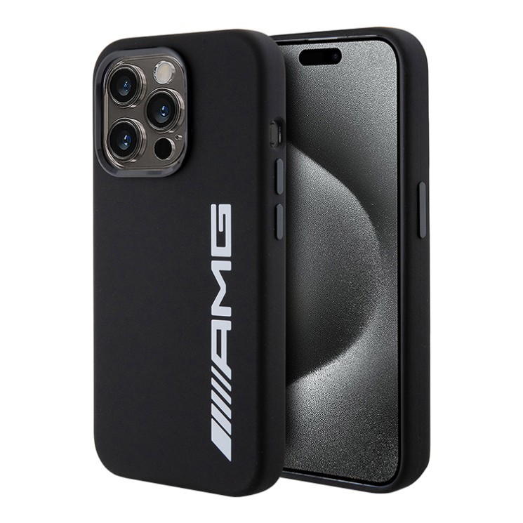 AMG для iPhone 15 Pro чехол Liquid silicone Big Logo Hard Black (MagSafe)