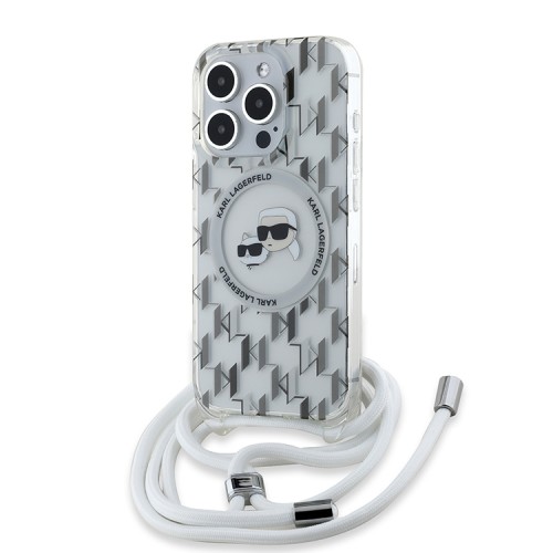 Karl Lagerfeld для iPhone 15 Pro чехол Crossbody PC/TPU NFT Karl & Choup Head прозрачный (MagSafe) + Cord