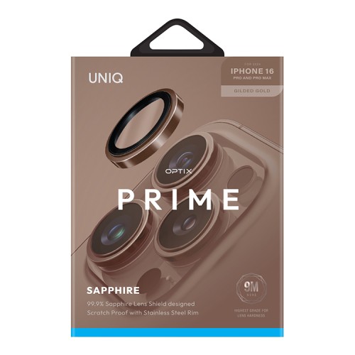 Uniq стекло для iPhone 16 Pro/16 Pro Max OPTIX Camera Lens PRIME Sapphire Stainless steel Gild Gold